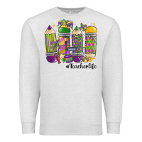 Oatmeal Heather mardi gras teacher life Premium Sweatshirt - MaliasSmallBusiness