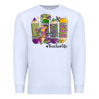 White mardi gras teacher life Premium Sweatshirt - MaliasSmallBusiness