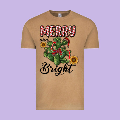 Merry And Bright With Cactus Vintage Tee Designed By Ranaportraitstore