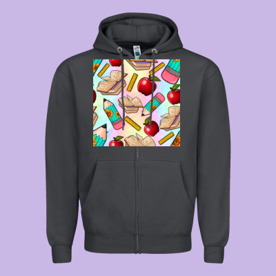 School Seamless Pattern Zipper Hoodie Designed By Bundleandbundleshop