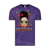 Cloud Purple Mexicana Skull Girl Messy Bun Vintage Tee - texasbilliewilder