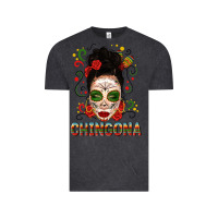 Vintage Black Mexicana Skull Girl Messy Bun Vintage Tee - texasbilliewilder