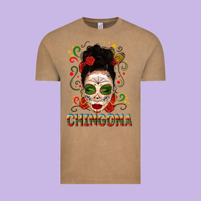 Mexicana Skull Girl Messy Bun Vintage Tee Designed By Texasbilliewilder