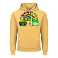 Vintage Mustard Happy Go Lucky Rainbow Shamrocks And Pot Of Gold Vintage Hoodie - RanaPortraitStore