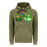 Vintage Olive Happy Go Lucky Rainbow Shamrocks And Pot Of Gold Vintage Hoodie - RanaPortraitStore