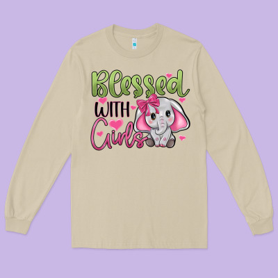 Blessed With Girls Long Sleeve Tee Designed By Jahusdesignshop
