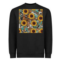 Black western sunflowers turquoise cowhide seamless background Heavyweight Sweatshirt - RanaPortraitStore