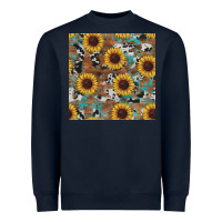 Navy western sunflowers turquoise cowhide seamless background Heavyweight Sweatshirt - RanaPortraitStore
