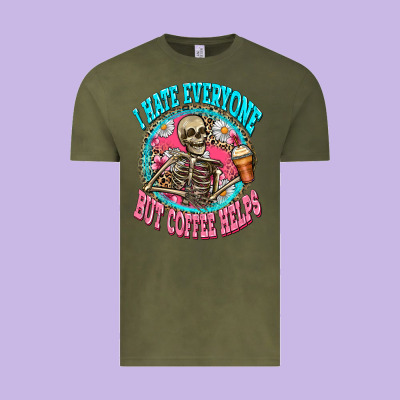 I Hate Everyone But Coffee Helps Vintage Tee Designed By Zillion Design Studio