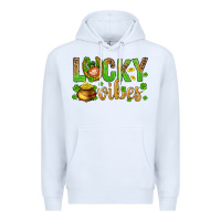 White St. Patricks day lucky vibes Premium Hoodie - BundleAndBundleShop