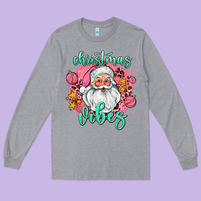 Christmas Vibes Santa Long Sleeve Tee Designed By Adodesignshop
