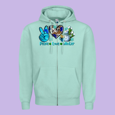 Peace Love Winter Ado Zipper Hoodie Designed By Adodesignshop