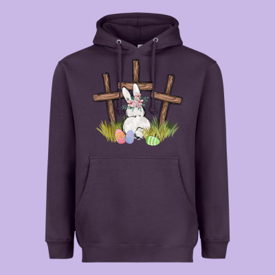Floral Watercolor Easter Bunny Cross Heavyweight Hoodie Designed By Maliassmallbusiness