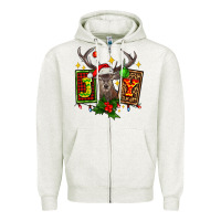 Oatmeal Heather joy with reindeer ado Zipper Hoodie - AdoDesignShop