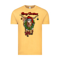 Vintage Mustard merry christmas longhorn cow Vintage Tee - RanaPortraitStore