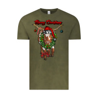 Vintage Olive merry christmas longhorn cow Vintage Tee - RanaPortraitStore