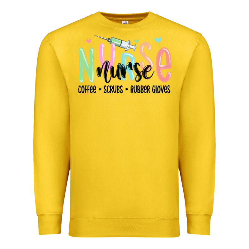 Coffee Scrubs Rubber Gloves Nurse Premium Sweatshirt by MaliasSmallBusiness | Teevron