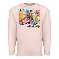Pale Pink teacher life pencils Premium Sweatshirt - MaliasSmallBusiness
