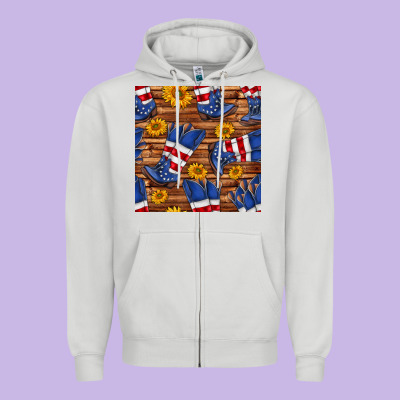 America Western Boots And Sunflower Seamless Pattern Zipper Hoodie Designed By Bundleandbundleshop