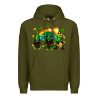 Army Green St. Patrick's afro gnomies with rainbow Premium Hoodie - BundleAndBundleShop