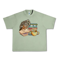 Oil Green owl and books Urban Heavy Tee - BarkalooDesign