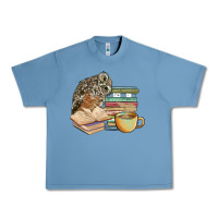 Pebble Blue owl and books Urban Heavy Tee - BarkalooDesign