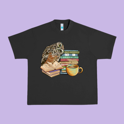 Owl And Books Urban Heavy Tee Designed By Barkaloodesign