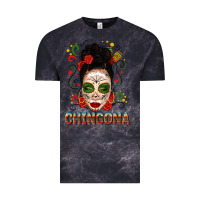 Cloud Black Mexicana Skull Girl Messy Bun Vintage Tee - texasbilliewilder