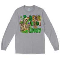 Heather Grey dead inside but lucky  with skeleton Long Sleeve Tee - AdoDesignShop