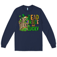 Navy dead inside but lucky  with skeleton Long Sleeve Tee - AdoDesignShop