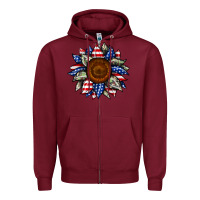 Burgundy sunflower american flag Zipper Hoodie - JahusDesignShop