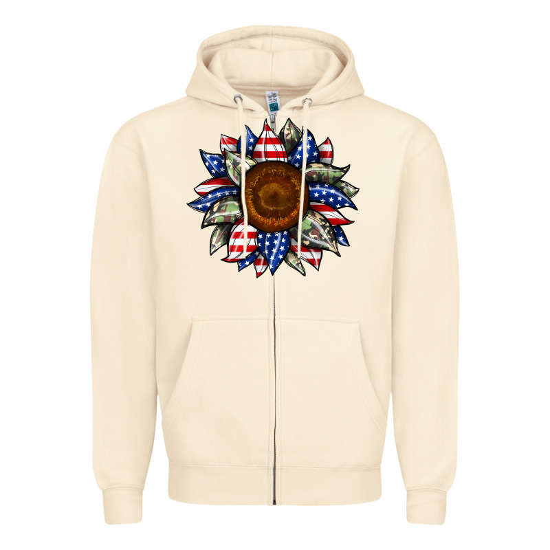 Sunflower American Flag Zipper Hoodie by JahusDesignShop | Teevron