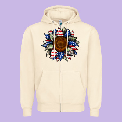 Sunflower American Flag Zipper Hoodie Designed By Jahusdesignshop