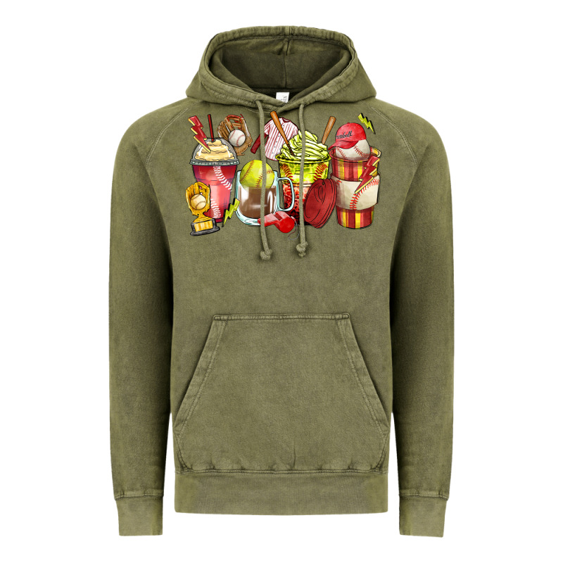 Baseball And Softball Coffee Cups Vintage Hoodie by Zillion Design Studio | Teevron