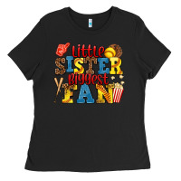 Black little sister biggest fan softball Ladies Tee - AdoDesignShop
