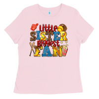 Bubblegum Pink little sister biggest fan softball Ladies Tee - AdoDesignShop