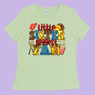 Little Sister Biggest Fan Softball Ladies Tee Designed By Adodesignshop