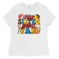 White little sister biggest fan softball Ladies Tee - AdoDesignShop