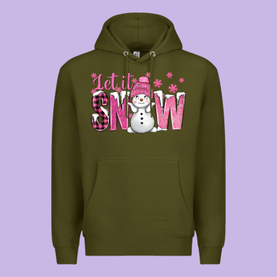 Pink Let It Snow With Cute Snowman Premium Hoodie Designed By Bundleandbundleshop