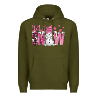 Army Green Pink Let It Snow With Cute Snowman Premium Hoodie - BundleAndBundleShop
