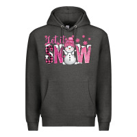 Charcoal Heather Pink Let It Snow With Cute Snowman Premium Hoodie - BundleAndBundleShop
