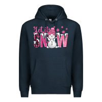 Navy Pink Let It Snow With Cute Snowman Premium Hoodie - BundleAndBundleShop