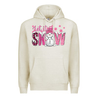 Oatmeal Heather Pink Let It Snow With Cute Snowman Premium Hoodie - BundleAndBundleShop