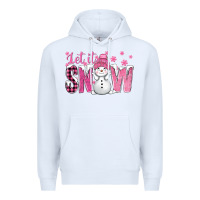White Pink Let It Snow With Cute Snowman Premium Hoodie - BundleAndBundleShop
