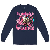 Navy western leopard  in october we wear pink heart Long Sleeve Tee - AdoDesignShop