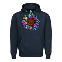 Navy sunflower tie dye Zipper Hoodie - JahusDesignShop