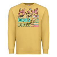 Antique Gold just a girl who loves books and coffee Premium Sweatshirt - MaliasSmallBusiness