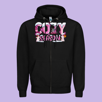 Pink Cozy Season With Snowman Ado Zipper Hoodie Designed By Adodesignshop