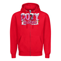 Red pink cozy season with snowman ado Zipper Hoodie - AdoDesignShop