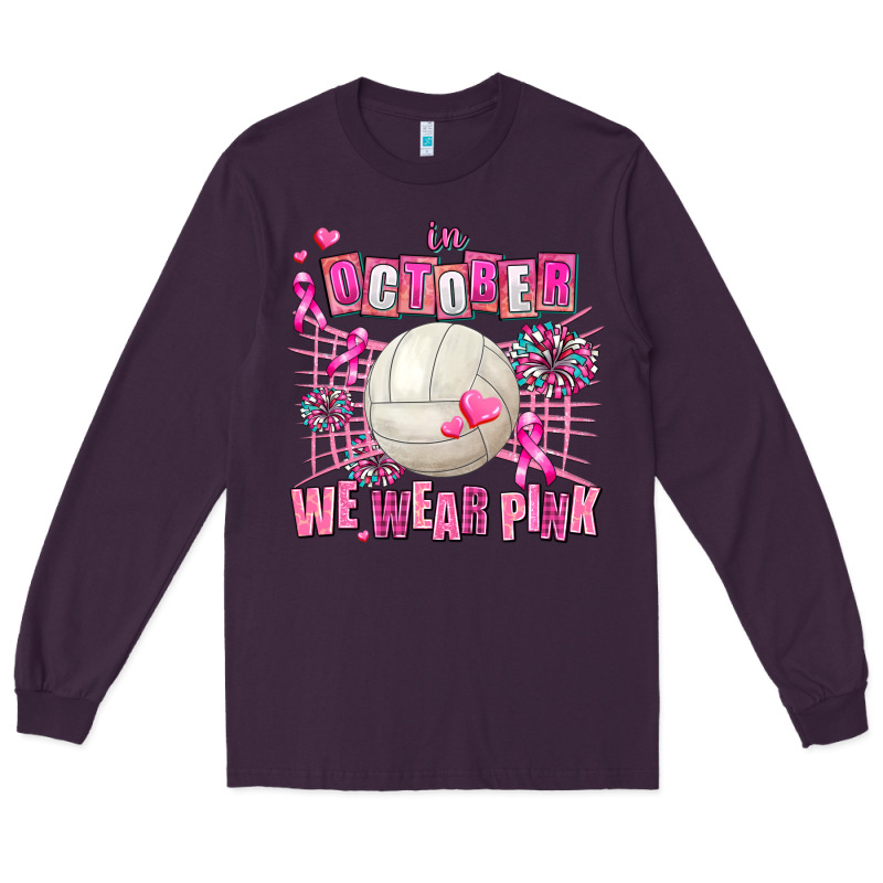 In October We Wear Pink Volleyball Long Sleeve Tee by AdoDesignShop | Teevron